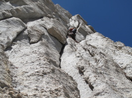 Starting to climb the sweet-looking crack that is actually off-route