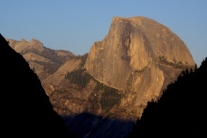 Sunset on Half dome from halfway down the East Ledges descent