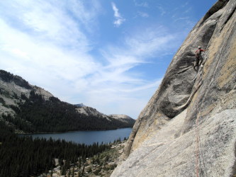 Pavel on the 4th pitch of American Wet Dream, Tuolumne, California