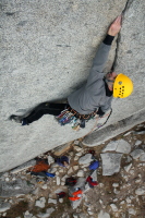 Karen on the Fracture at Sugarloaf - one of the best finger cracks ever!