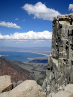 Third Pillar of Dana, one of the best rock climbs in the Sierra - with Mono Lake in the background.