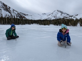Checking the ice depth on Trumbull Lake