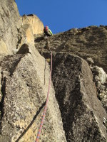 Climbing the first pitch of the normal route on Batian, Mt Kenya