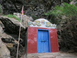 The beach contains a little temple