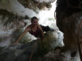 A couple of pitches up, in the depths of limestone