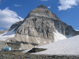 Mt Assiniboine with the Hind Hut in the foreground