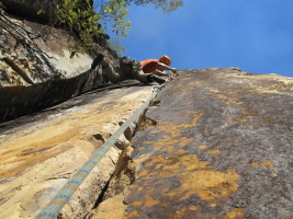 Fiddling in gear near the crux