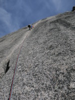 The last pitch - the cherry on top! This started with 100' of #4 camalot fists in a perfect crack. I only had a single #4 and had to bump it along (but was able to place a #5 in one spot to leave behind).