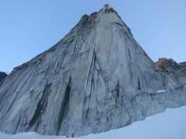 Looking at Snowpatch Spire and our climb, as we descend back to our tent and a much-deserved dinner