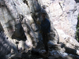 me belaying next to a patch of snow :)