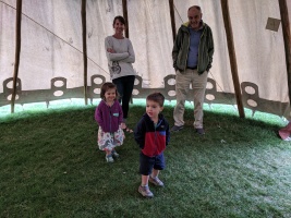 Checking out a cool teepee on Canada Day