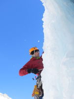 Starting up the last long pitch from the mid-way ledge