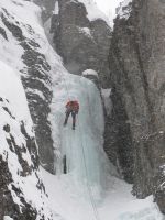rappelling in the dumping snow