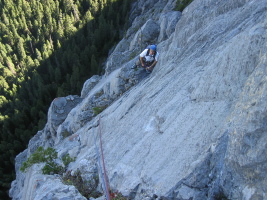 Nayden belaying me on the last pitch, I'm about to go up the corner
