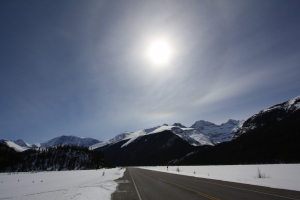 Shooting into the sun at the Icefields Parkway