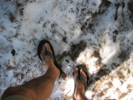 Hiking in flip flops to avoid getting my shoes wet worked fairly well!