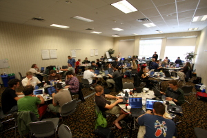 the hack room at c2k9: OpenBSD hackathon, Edmonton AB