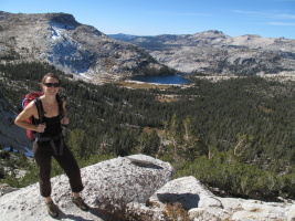 Hiking up to Eichorn, with Cathedral Lakes in the background. It's 1pm... alpine starts are important in late October :)