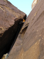 Me on the final 5.9 chimney pitch that gains the big ledge