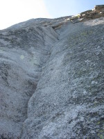 Looking up the 3rd pitch (belay after the little roof)