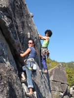 Kristina and I on neighbouring climbs