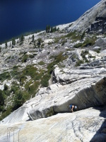 Climbing with the amazing backdrop of Tenaya Lake!