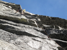 Higher up the second pitch of Scimitar: steep!