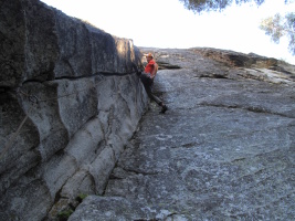 The first pitch of Sinbad-Herberd, a killer 5.10b overhanging hand crack (more like 5.9+ with stems)