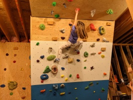 Jane trying the climbing wall