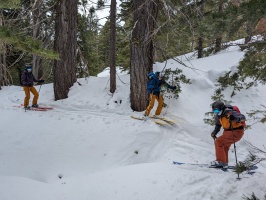 The less glorious part of backcountry skiing (crossing an open creek, out of sight)