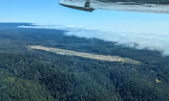 Departing Little River. Barely above the coastal fog!