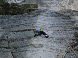 Melissa being creative at the crux. The shorter you are, the harder it is!