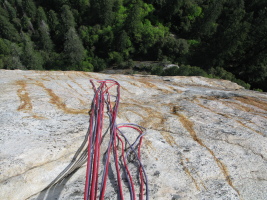 looking down from the belay on pitch 7