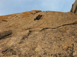 at the crux of the last pitch (stiff 5.8 move)