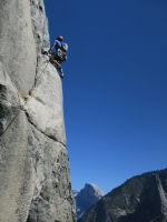 The awesome 11th pitch with Half Dome in the background! My favorite pitch of the route.