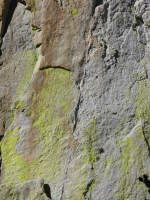 Close-up of the 5.10b section of the first pitch of Thin Ice