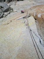 Melissa on the crux pitch of Airy Interlude