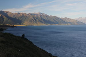 Driving to the west coast by Lake Wanaka
