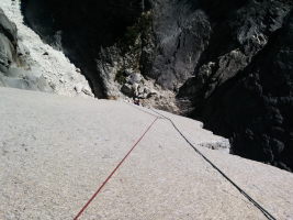 Looking down at the 5.11c pitch from the last bolt. Pretty sporty, but then I suck at face.. this pitch demoralized us.