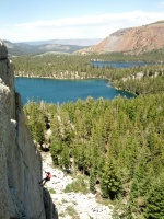 Lake George with a climber lowering off of Cromagnon