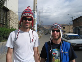 me and chester enjoying our just-bought hats