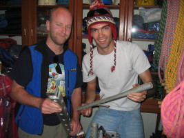 chester and i, buying snow pickets in huaraz