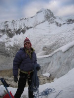 uncoiling the rope at the base of the glacier (photo by marta)