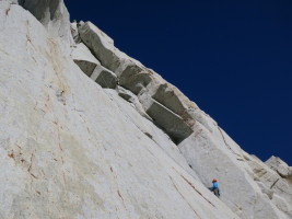 Another perspective of Tradewinds: Adam climbing and Luke belaying