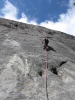 Starting up a 5.7 slab, happy to be at the first bolt.