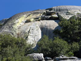 The correct start of our climb goes straight up the middle crack through the roofs, which is not the way we went :)