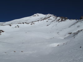 Look at Shasta after we skied down. Steepest & scariest part was high up on the right... of course pictures don't do it justice. (this is the west face on the left)