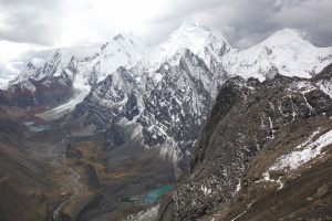 From right to left: Carnicero, Siula Grande, Yerupaja Grande, Rasac (from Passo San Antonio)