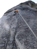 Toproping the 10d crack/face below the anchor
