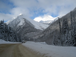 Driving to Revelstoke on beautiful winter roads